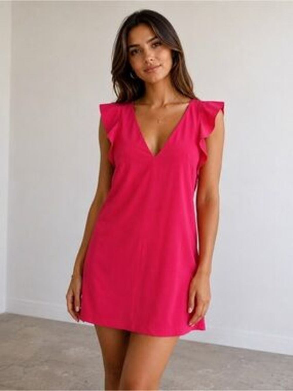 Express Pink Mini Dress Ruffle Cap Sleeve V Neck Vibrant Flowy Size XXS